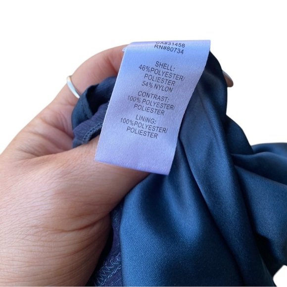 BCBG MAXAZRIA Dark Blue Grey Metallic Tulle Overlay One Shoulder Dress 6 - Picture 15 of 16